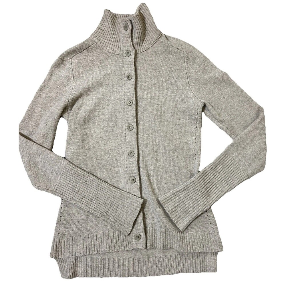 INHABIT Cashmere Sweater Small Cardigan Minimalist Quiet Luxury Beige Button